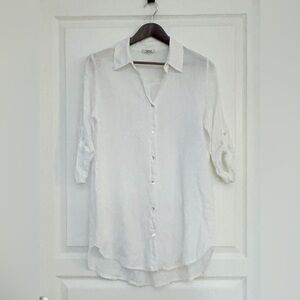 100% linen White Button-Down Shirt for Women